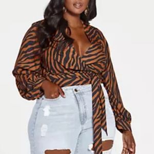 Zebra Print Cropped Wrap Top
